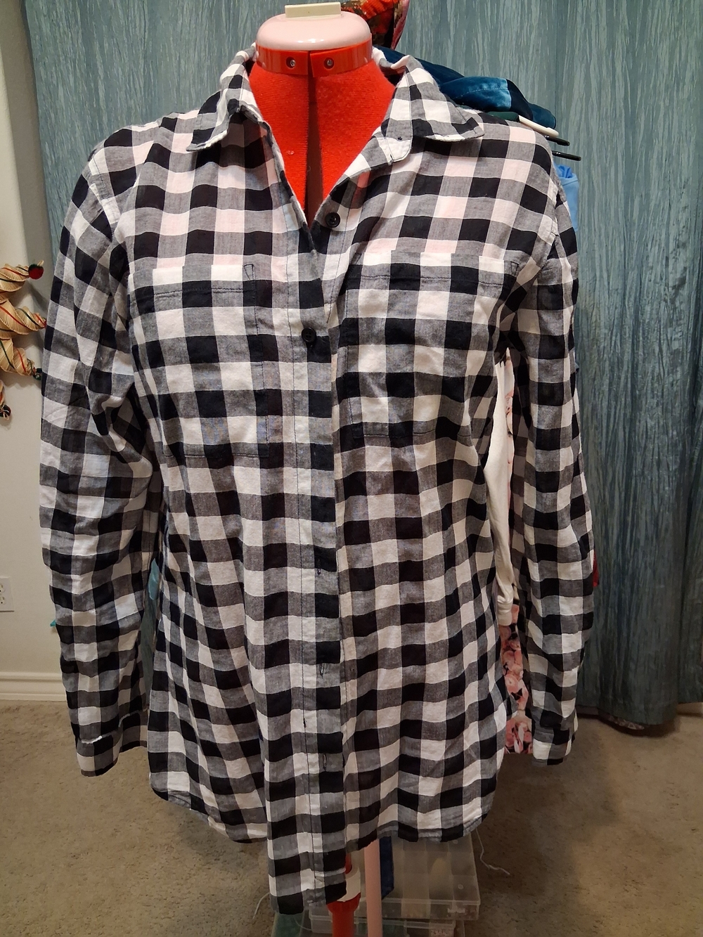 Michael Kors Black and White Check Button-Down Shirt